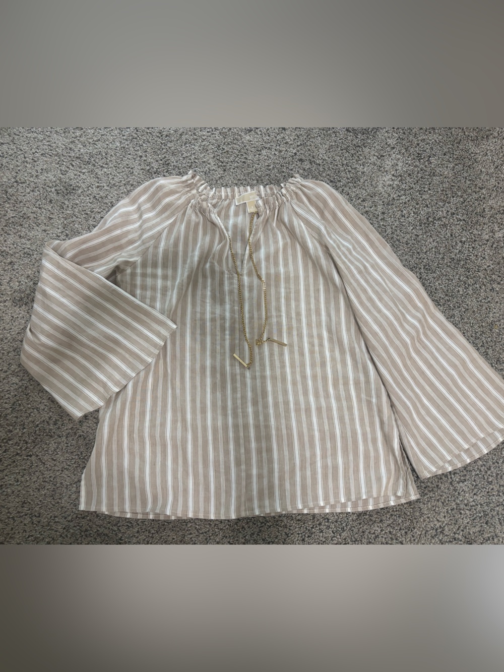 Michael Kors Boho Flared Sleeve Linen Blend Blouse Top Sz S flax